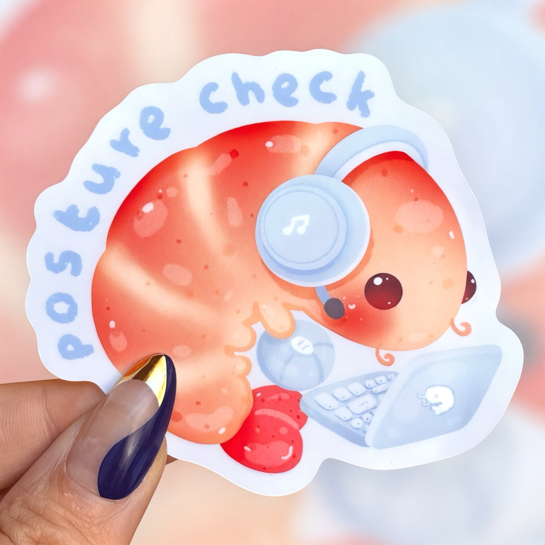 Posture Check – Gamer Shrimp Sticker