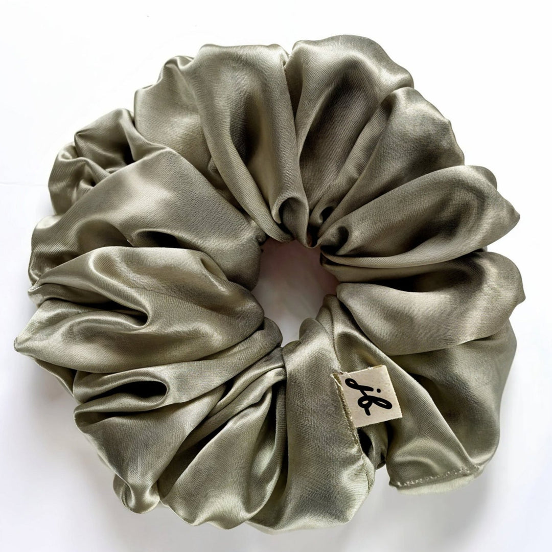 Olive Green XL Handmade Satin Scrunchie - Selma
