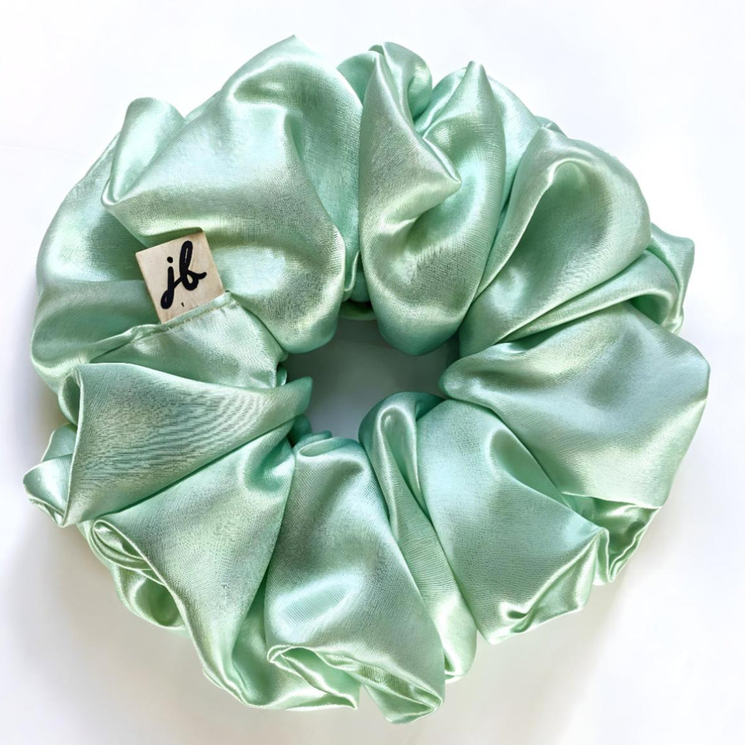 Pastel Green XL Handmade Satin Scrunchie - Willow