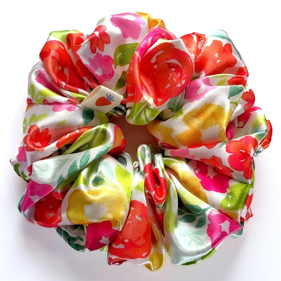 Camellia – Large spring Floral XL Handmade Satin Scrunchie