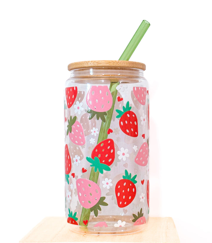 Strawberry Fields Glass Cup – 16oz