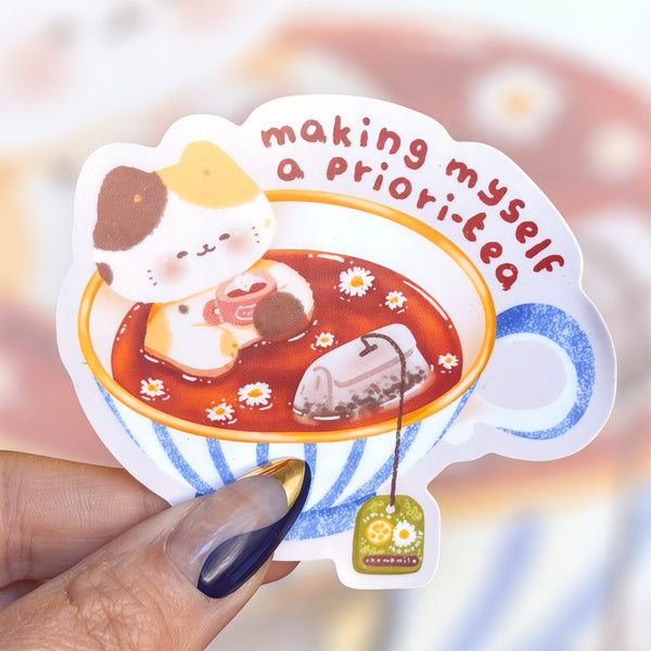 "Making Myself a Priori-Tea" – Cozy Cat Sticker