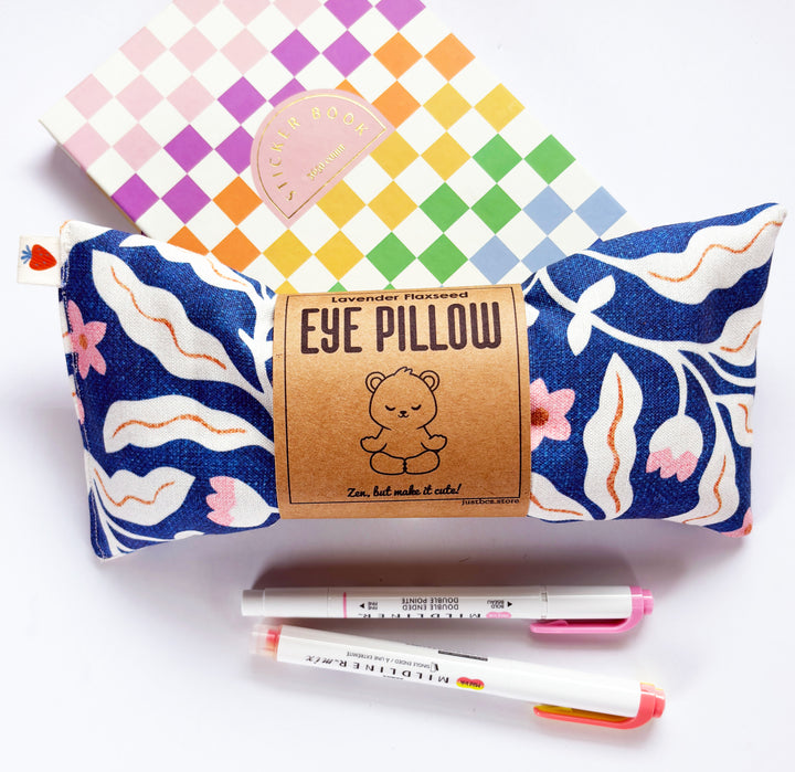 Lavender Flaxseed Eye Pillow – Quiet Meadow | Weighted Eye Mask with Soft Blue, Pink & Cream Floral Pattern for Stress & Sinus Relief