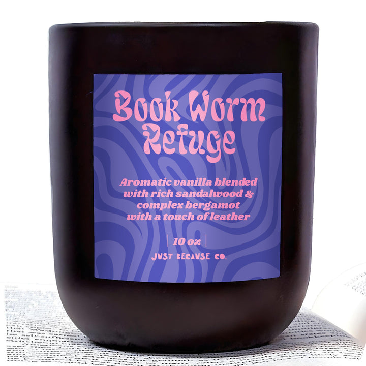 Book Worm Refuge - Vanilla Sandalwood Bergamot and Leather soy Candle