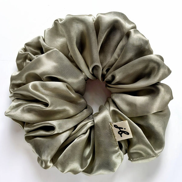 Olive Green XL Handmade Satin Scrunchie - Selma