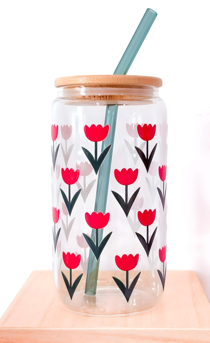 Tulip Bloom Glass Cup – 16oz