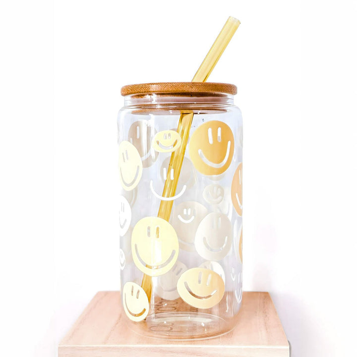 Happy Vibes Glass Cup – 16oz