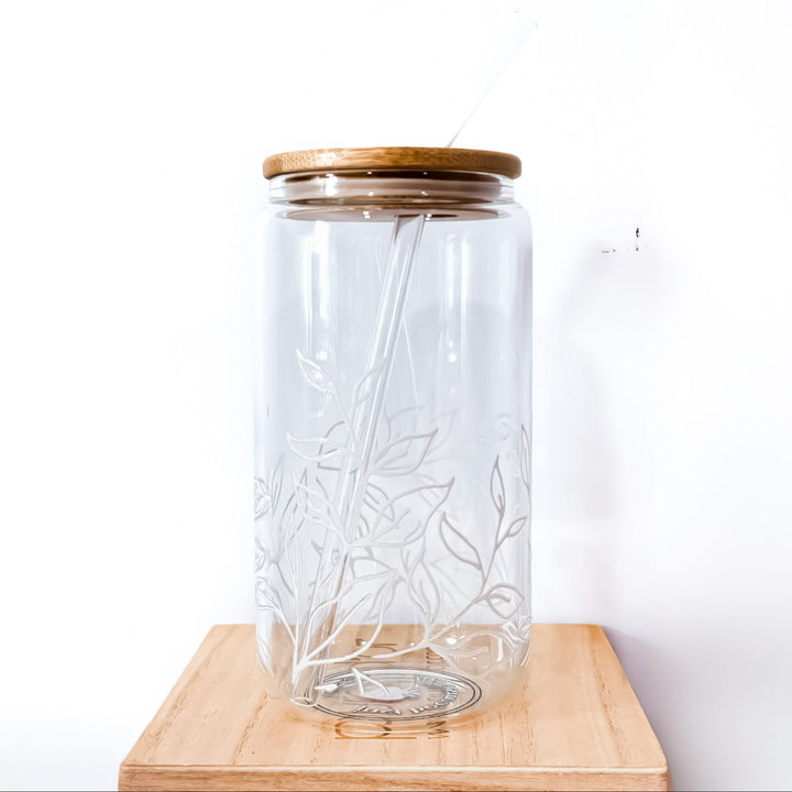 Whispering Leaves Glass Cup – 16oz