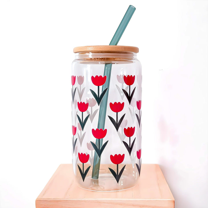 Tulip Bloom Glass Cup – 16oz