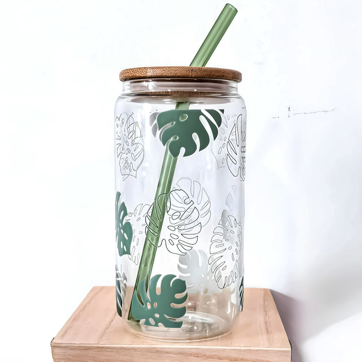 Monstera Leaves Glass Cup – 16oz
