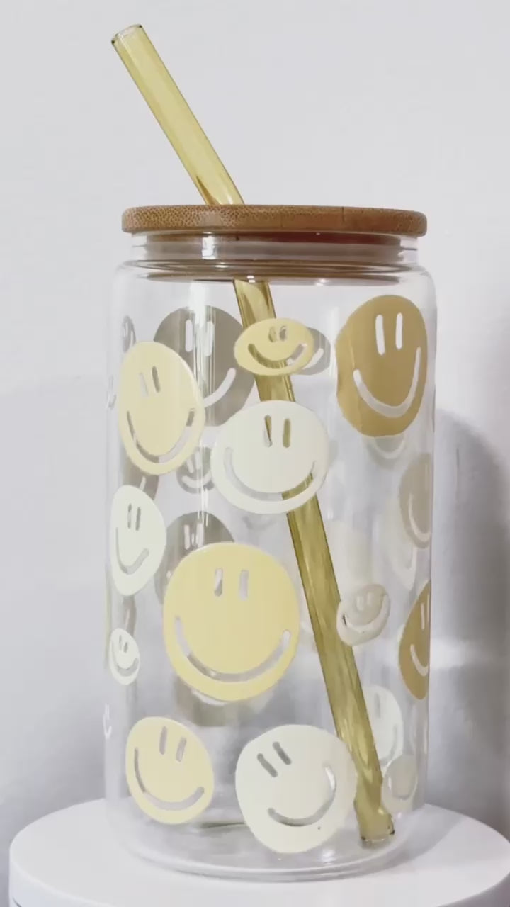 Happy Vibes Glass Cup – 16oz