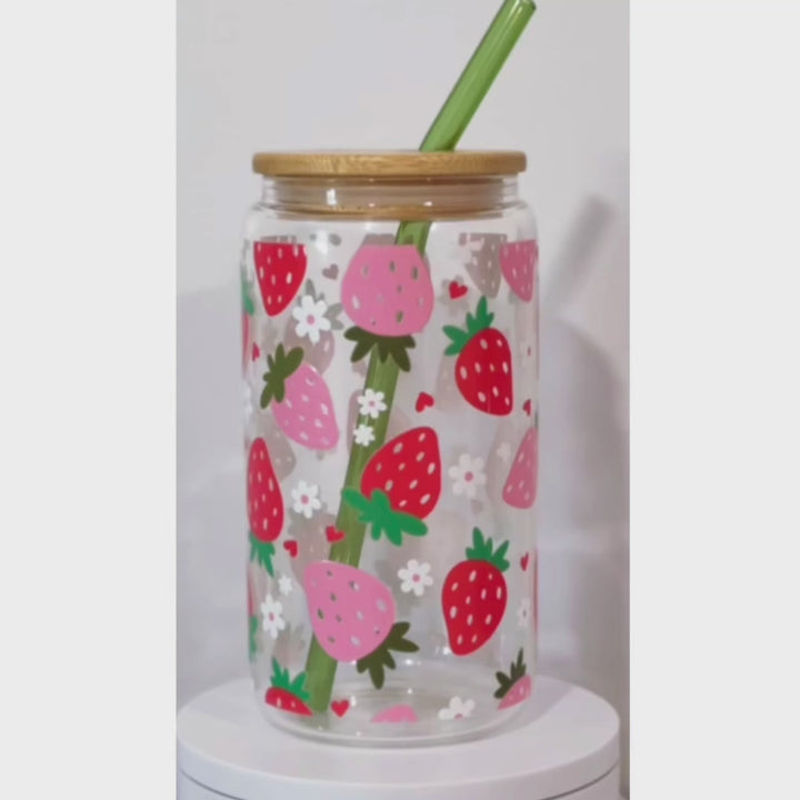 Strawberry Fields Glass Cup – 16oz