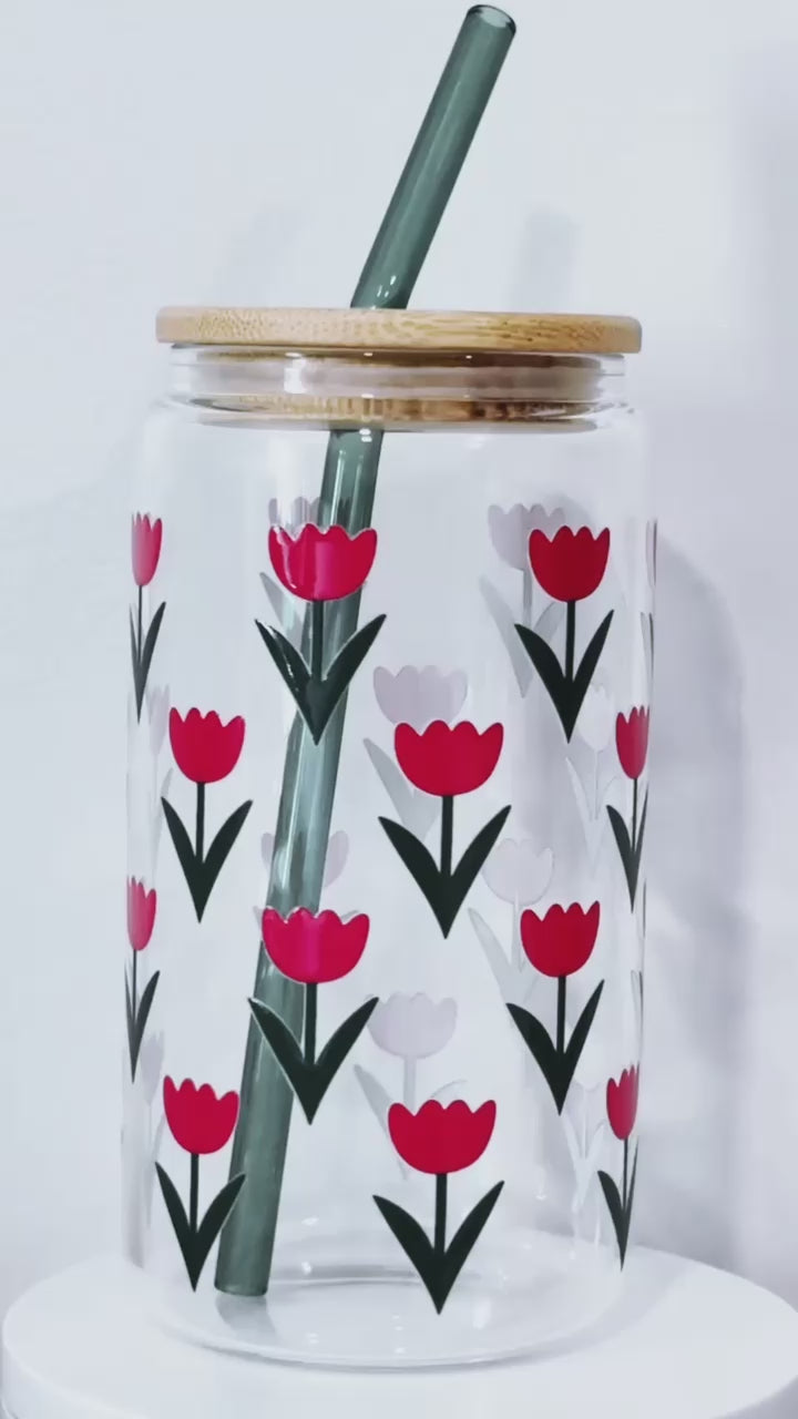 Tulip Bloom Glass Cup – 16oz