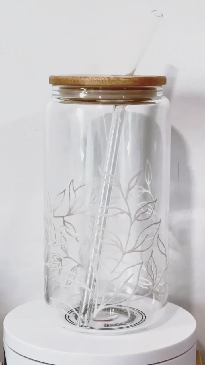 Whispering Leaves Glass Cup – 16oz
