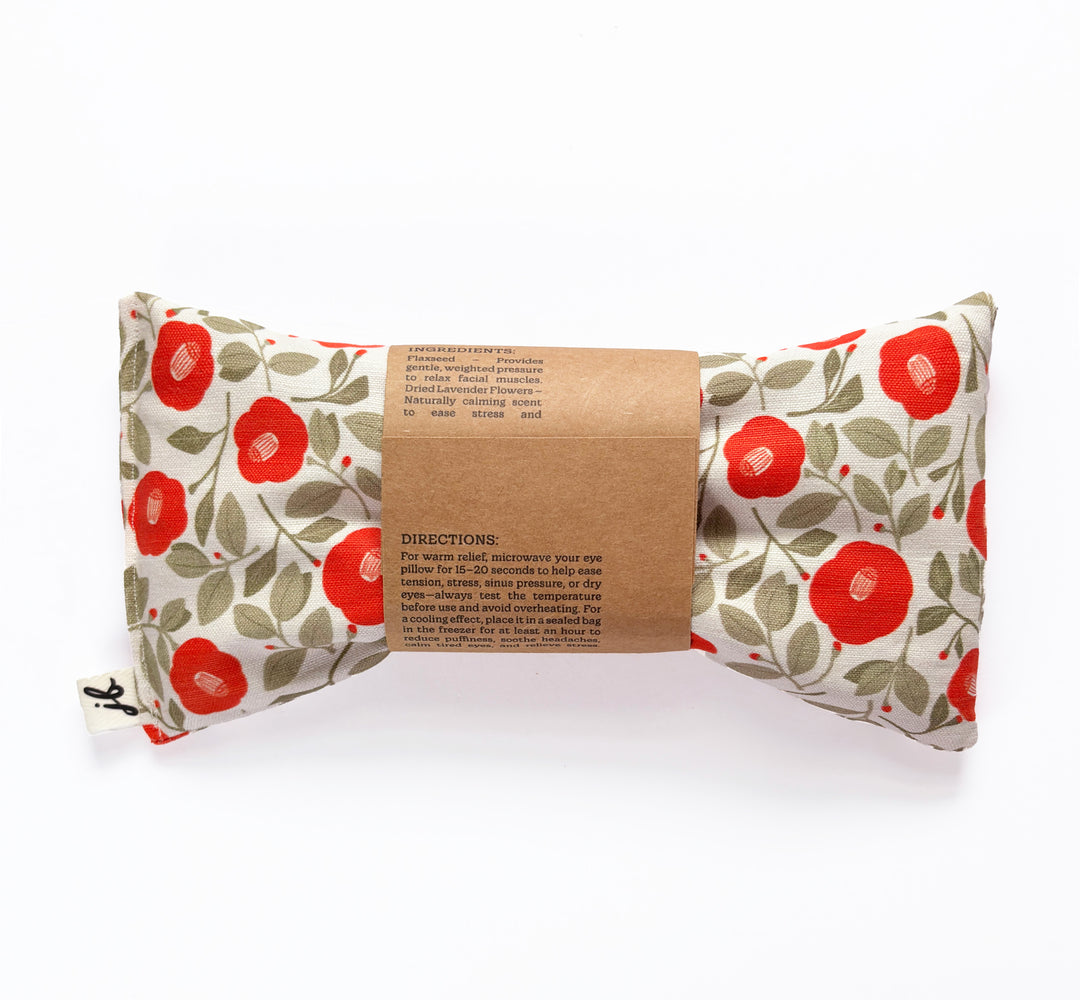 Lavender Flaxseed Eye Pillow – Blushing Garden | Weighted Eye Mask with Red Floral Pattern for Stress & Sinus Relief