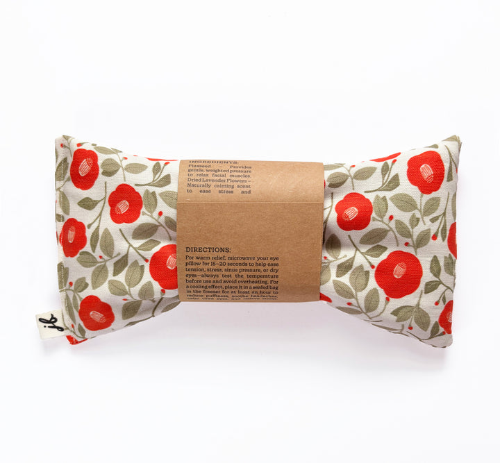Lavender Flaxseed Eye Pillow – Blushing Garden | Weighted Eye Mask with Red Floral Pattern for Stress & Sinus Relief