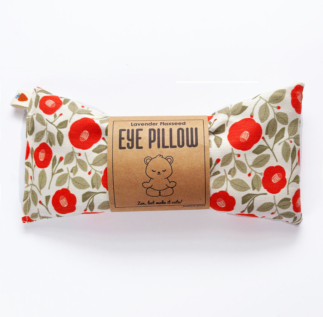 Lavender Flaxseed Eye Pillow – Blushing Garden | Weighted Eye Mask with Red Floral Pattern for Stress & Sinus Relief